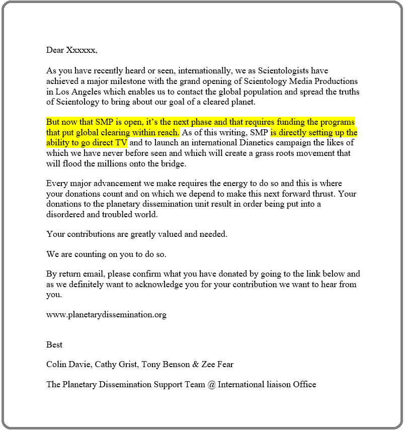 scientology begs for money for media productions